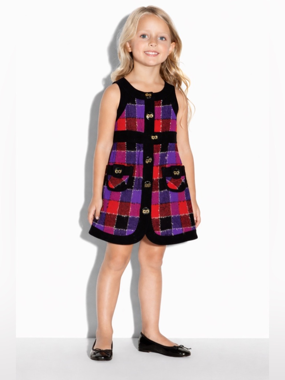 Milly Minis Boucle Wool Mohair Windowpane Check Dress